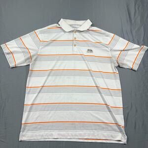 Nike Polo Shirt Mens Large White Striped Swoosh Logo Dri Fit Casual Golf Tennis
